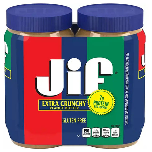 Jif Extra Crunchy Peanut Butter, 48 oz - 2 pk